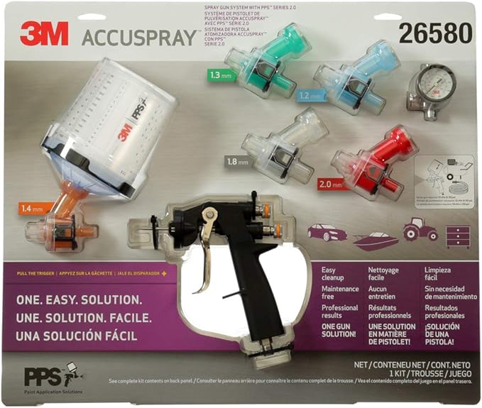 3M Accuspray Paint Spray Gun System with PPS 2.0, 26580, Standard, 22 Ounces, , 1 Paint Gun,1 Paint Cup,5 Disposable Lids and Liners,5 Nozzles,3 Sealing Plugs- Pack of 2