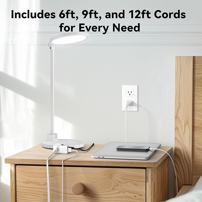 BN-LINK 3-Outlet Indoor Extension Cord, 6/9/12 ft Variety 3-Pack, 16/2 SPT-2, 2 Prong Polarized Plug, White Household Power Cord for Home, Office & Holiday Decorations