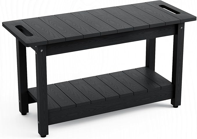Stoog 30" Shower Bench, Waterproof HIPS Shower Stools with 400 lbs Weight Capacity, Shower Chair for Inside Shower, Non-Slip, Black