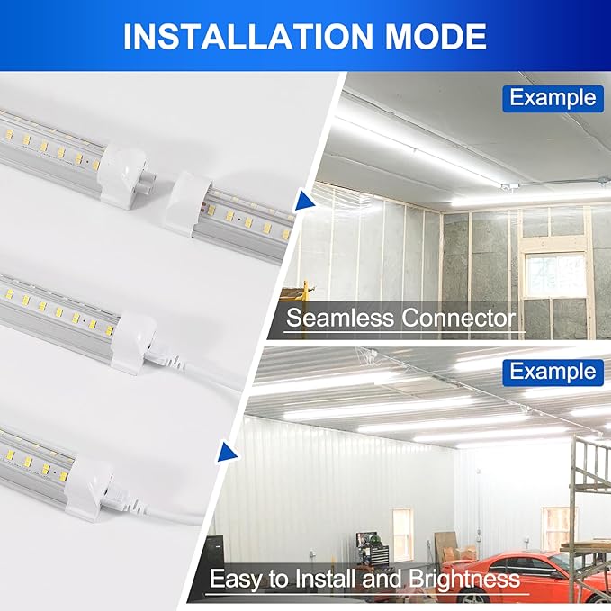 Led Shop Lights,4FT LED Light 50W 6500K 7000LM Led Daylight,Garage Light Linkable Clear Cover Integrated V-Shape for Garage Warehouse Workbench Workshop(8-Pack)