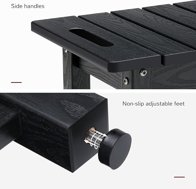 Stoog 35.5" Large Shower Bench, Waterproof Shower Stool with Storage Shelf and Handles, Adjustable and Non-Slip Feet, Shower Chair for Inside Shower, Black