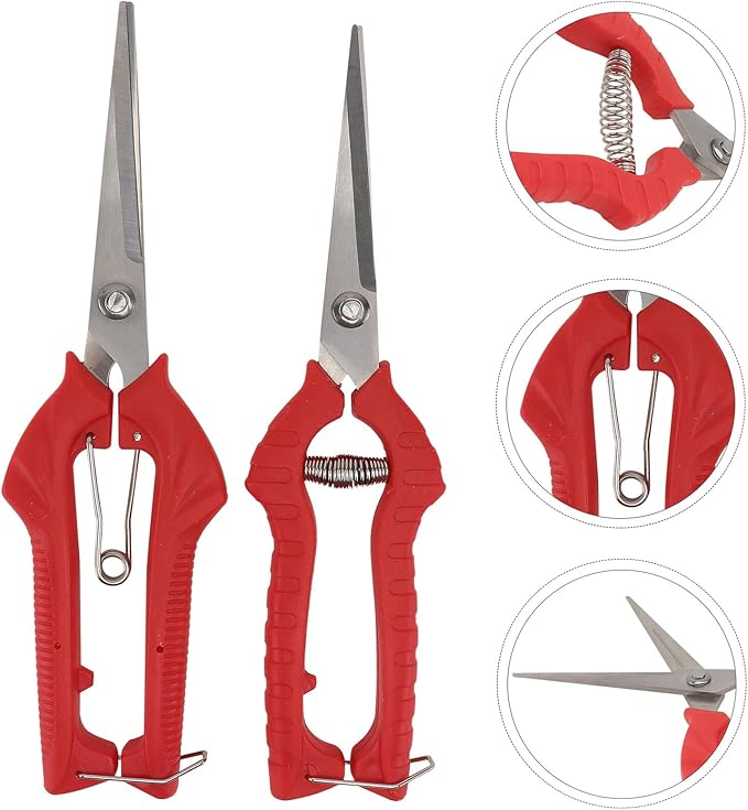 2Pcs Branch Pruning Shear Garden Scissors with Comfortable Handles for Fruit Picking and Plant Trimming and Labor-Saving Clippers for Orchards Yards and Gardens Red