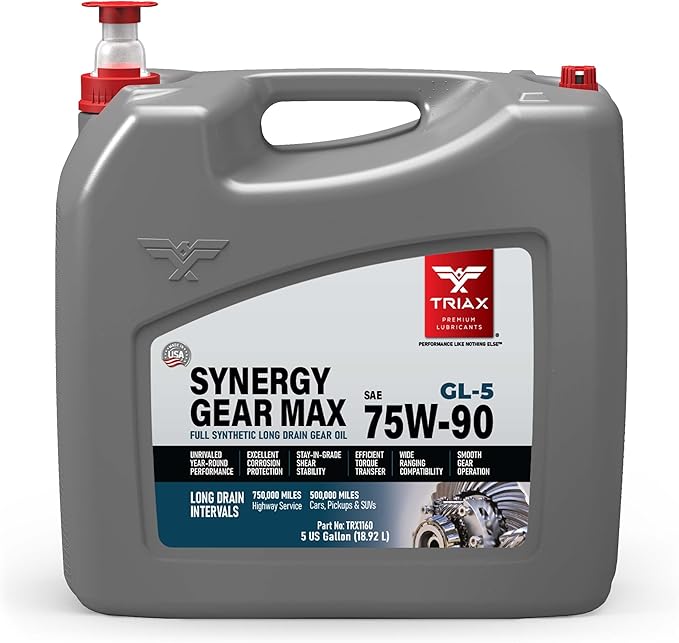 Triax Synergy Gear Max 75W-90 GL-5 Limited Slip, Ultra Long Drain 500k Miles, Manual Transmission, Gear/Differential Lubricant (5 Gallon)