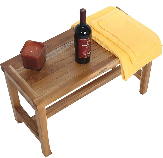 EcoDecors 30" Satori Teak Shower Bench – Full-Size Waterproof Bathroom Seat | For Adults & Seniors | Spa-Style Teak Wood Stool | Non-Slip Adustable Height Feet | Elegance & Safety | 250 Pound Capacity