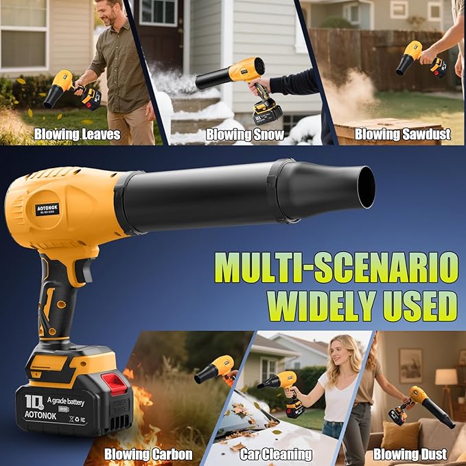 Cordless Leaf Blower, Powerful Handheld Electric Blower with 2×2.0Ah Batteries & Charger, 600,000 RPM, Extended Nozzle, Lightweight Leaf Blowers for Patio, Leaves, Lawn, Yard, Dust, Snow, Car Cleaning