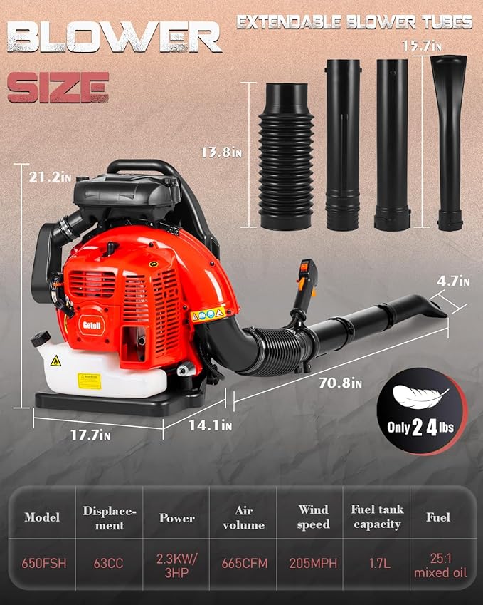 Professional Gas Powered Backpack Leaf Blower – 2-Stroke High-Performance 63CC/665 CFM Blower System with Comfort Design for Complete Property Maintenance (GB657 PRO)