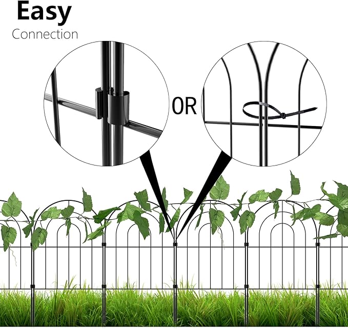 Decorative Garden Fence 20 Pack, Total 20ft(L) x 24in (H) No Dig Rustproof Metal Wire Fencing Border Animal Barrier, Flower Edging for Landscape Patio Yard Outdoor Decor, with 32ft Leaves