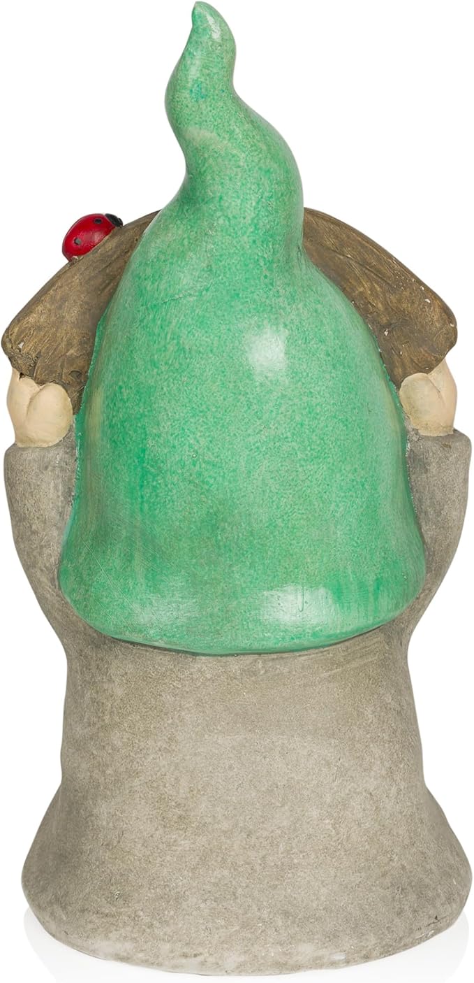 Alpine Corporation QWR1470 Gnome with Green Hat Holding “Welcome” Sign, Stylish Décor for Garden, Patio, & Pathway, 15" H