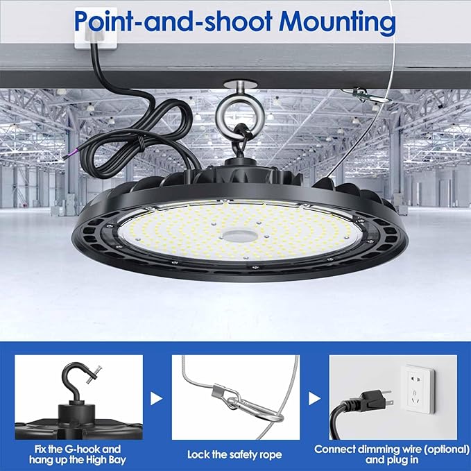 LED High Bay Light 200W PREM 1-Pack, 12' UFO Commercial Lighting Fixture w/Plug for Garage Shop Warehouse Workshop, 5000k 28000lm Dimmable IP65 UL ETL Listed (Count of 1)
