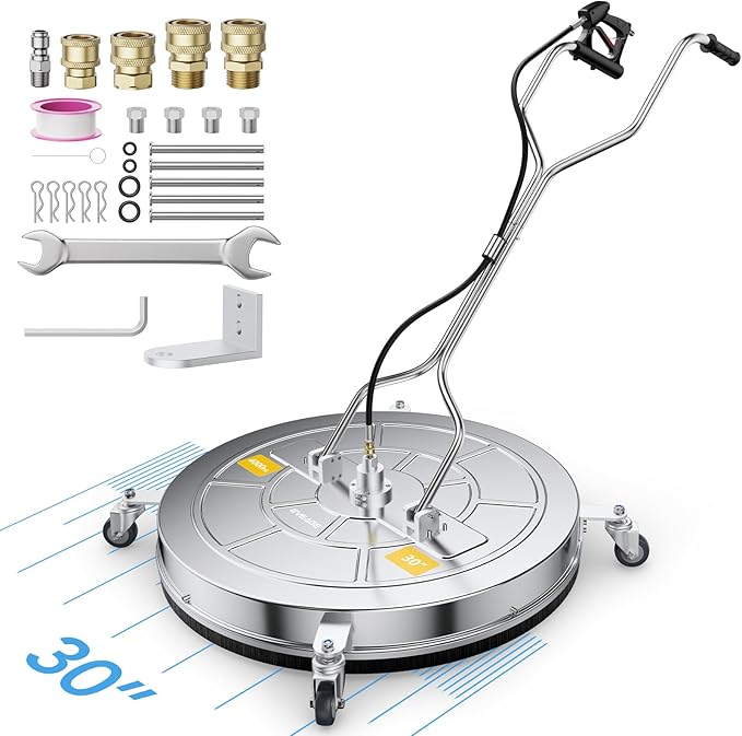 EVEAGE 30" Pressure Washer Surface Cleaner, Dual Handle Stainless Steel Power Washer Surface Cleaner with 4 Wheels, 4000 PSI, Professional Grade Perfect for Driveways, Sidewalks,Concrete Cleaning