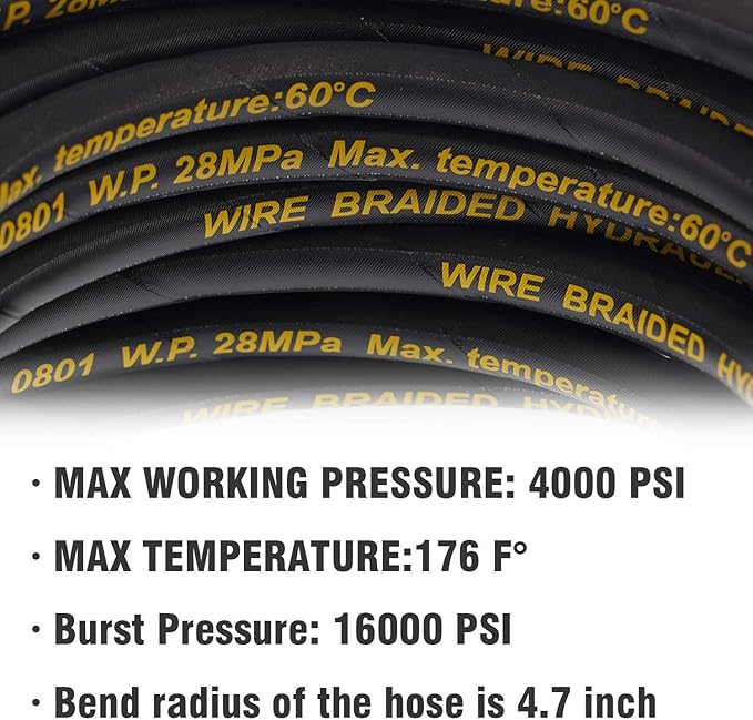 Hourleey 50FT Pressure Washer Hose with 3/8 Inch Quick Connect, High Tensile Wire Power Washer Hose, 4000 PSI