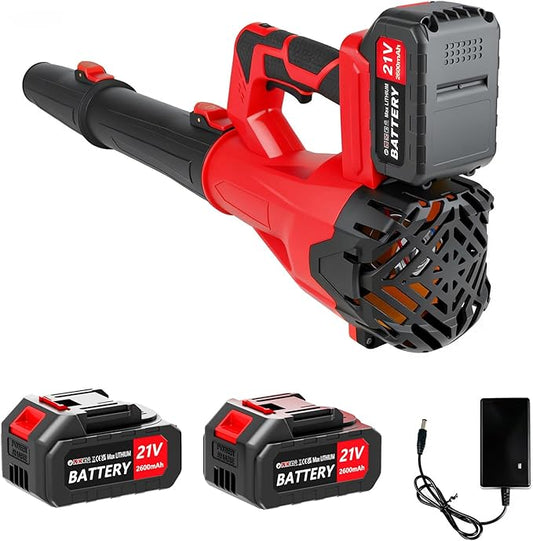 Cordless Leaf Blower 6-Speed Modes 21V,200MPH High-Velocity Electric Blower,Lightweight Design for Dry/Wet Leaves,Lawn Debris,Garage and Driveway Cleaning,Red