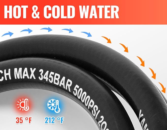 YAMATIC 5000PSI 3/8" Pressure Washer Hose 25FT with Stainless Steel Quick Connector, Rubber Power Washer Replacement Hose, Steel Wire Braided, Compatible with Simpson, Craftsman, Champion