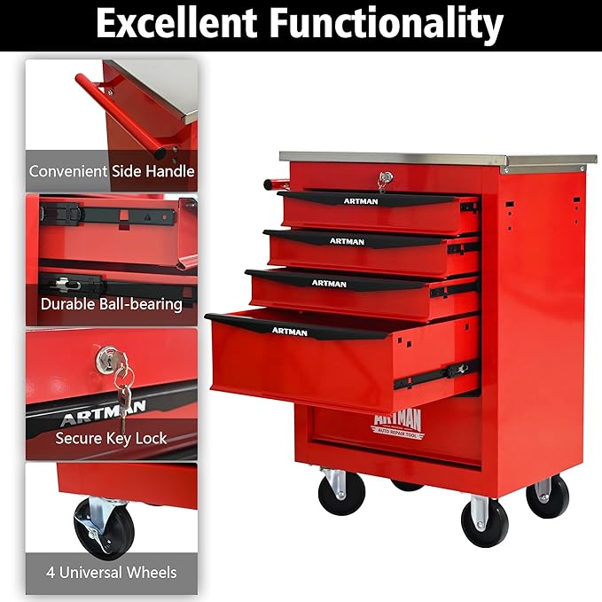 5 Drawers Rolling Tool Box on Wheels, Multifunctional Tool Cart, Drawers Rolling Trolley Organizer Tool Storage Chest for Garage,Workshop,DIY Multiple Interconnectable(4 Drawers-30.5" H)