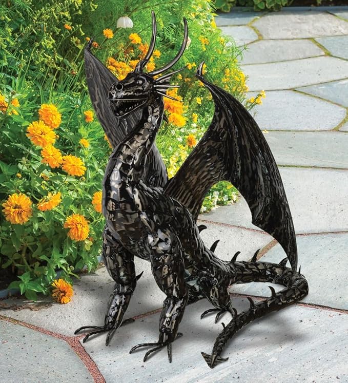 Regal Art & Gift Dragon Metal Statue – Indoor Outdoor Decorative Sculpture for Home & Garden Décor, Weather-Resistant Yard Art Figure for Patio, Lawn, Pewter