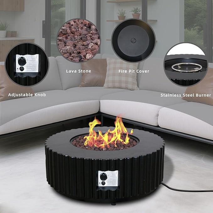 Afterglow Firepits All Terrafab External Gas Tank for Outdoor Use Round 50000Btu, Black