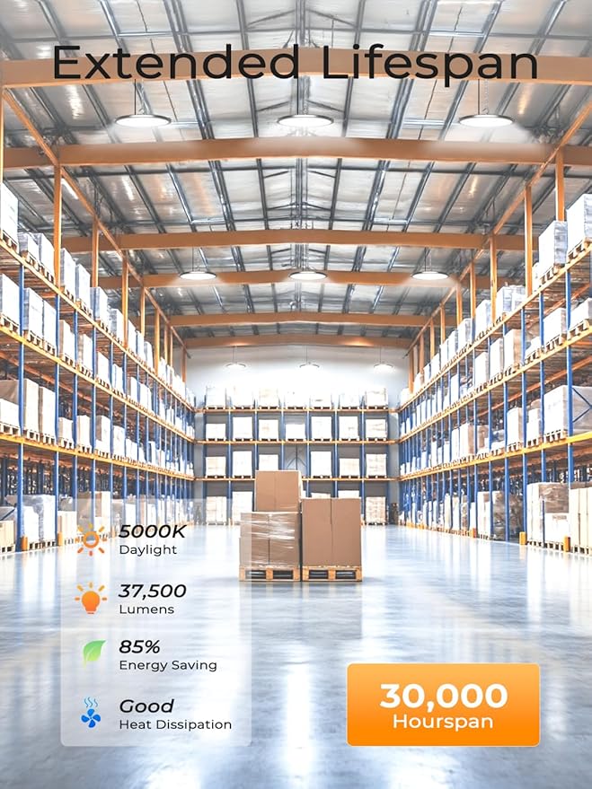 UFO LED High Bay Lights 10 Pack 250W, 37500LM 5000K Daylight, IP65 Waterproof Led Shop Lights for Warehouse Workshop Factory Gym Garage Livestock Barn
