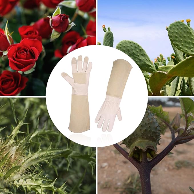 HLDD HANDLANDY Long Gardening Gloves, Leather Thorn Proof Rose Pruning Glove for Men & Women, Great Gift for Gardener