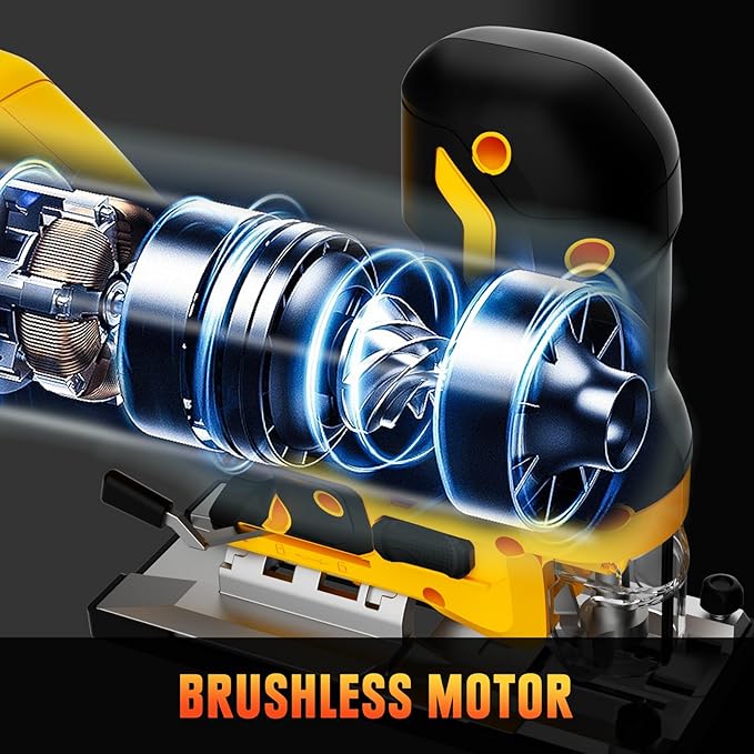 Cordless Jig Saw Compatible with Dewalt 20V MAX Battery (Tool Only), Brushless Orbital Tool w/ 3800 SPM Blade Speed, 6 Variable Speed, Bevel Angle (0°-45°), 4 Orbital Settings, LED Light