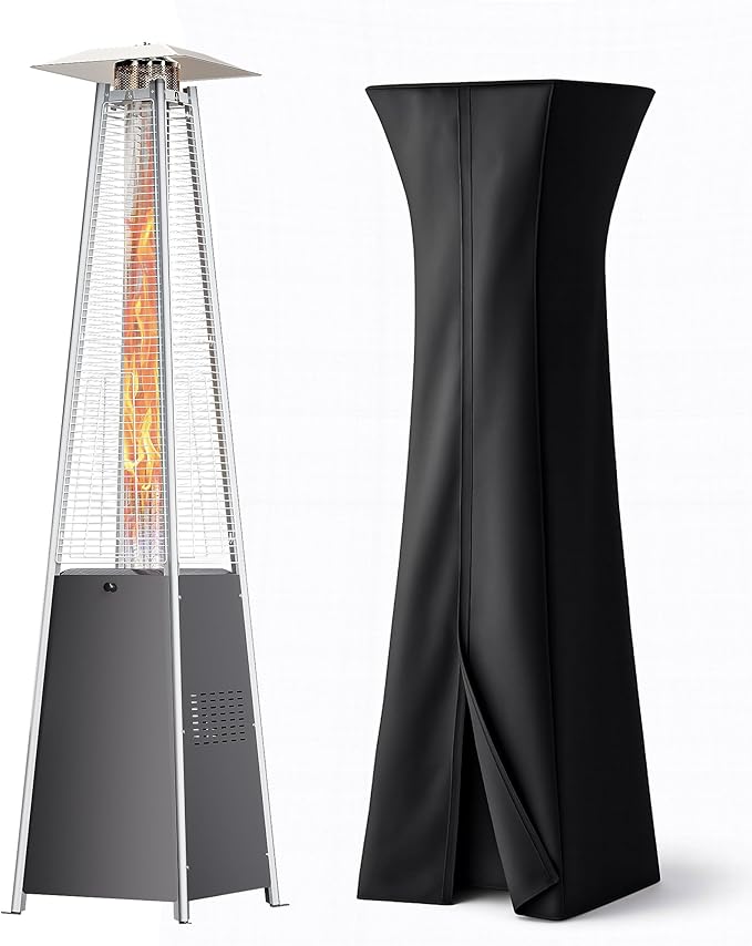 Pyramid Patio Heater for Outdoor Use, 48000 BTU Fast Heating Propane Heater with Wheels & Weatherproof Cover, Triple Protection System Outdoor Heaters for Patio, Yard, Pool, Garden
