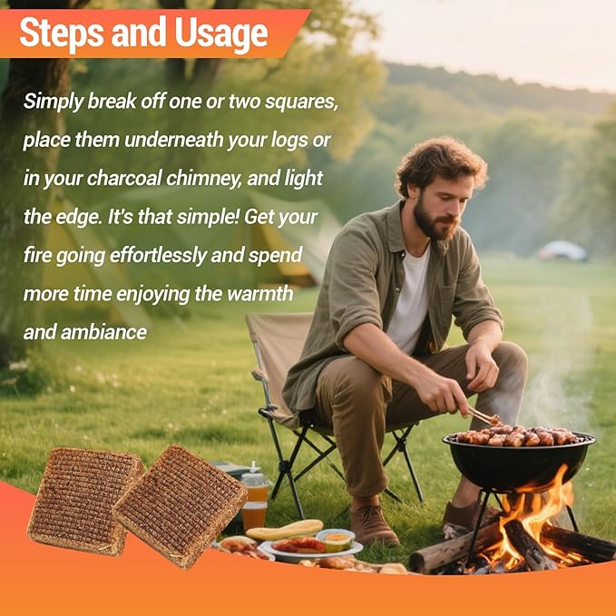 Fire Starters Cubes for Fireplace - 64 Squares Weather-Resistant Firestarter Long Burning for Stove Camping Pit Grill Campfires BBQ