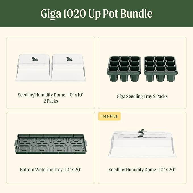 Vego garden Germination Bundle, 2Packs Giga Seedling Trays with Seedling Tray Lids and 10" x 20" Seedling Humidily Dome