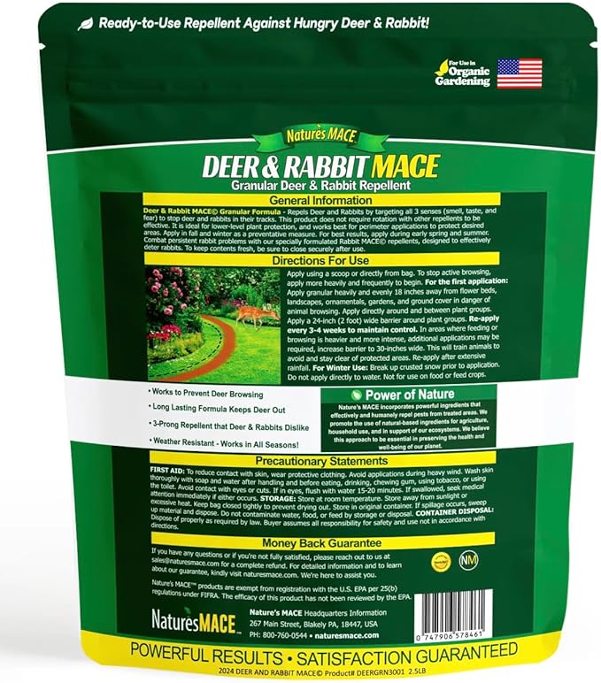 Nature's MACE Deer Repellent Granular, Repel Deer from Your Garden, Yard, Flowers, Protect Plants Fast, Deer Repellent for Plants, Create a Deer Free Barrier, Deer and Rabbit Repellent, 6 Pound Bag