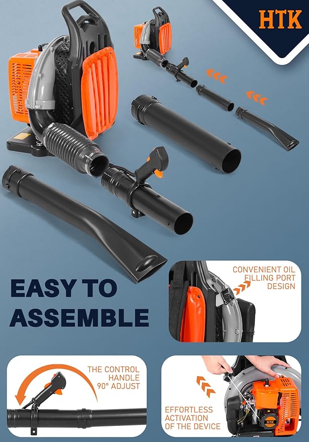 HTK Backpack Blower, 63CC Gas Powered Leaf Blower with 665 CFM & 205 MPH for Commercial Lawn Care, Yard Debris & Snow Removal