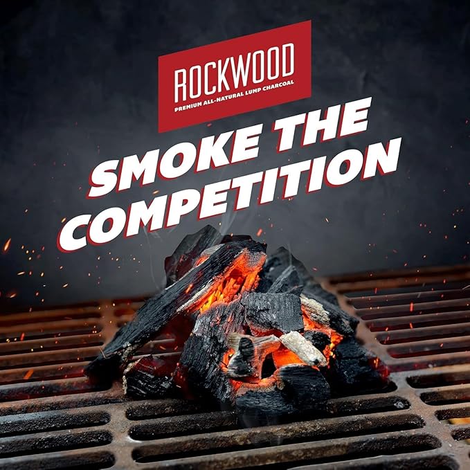 Rockwood Natural Lump Charcoal – Oak, Hickory & Cherry Hardwood Blend for Barbecue Smoking, High-Heat Grilling, & Outdoor Cooking – Clean Burning, Ideal for Kettle & Kamado Grills – 20lbs (2 Packs)