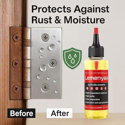 Door Hinge Lubricant – 2 OZ Silicone Oil with Built-in Nozzle Storage – Non-Spray, No-Drip Formula for Squeaky Hinges, Locks, Garage Doors, Sliding Tracks & More – Odorless & Rust-Resistant