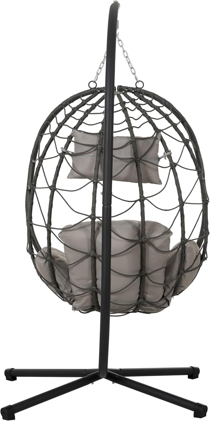 Indoor Outdoor Egg Chair with Stand Wicker Hanging Swing for Patio Bedroom Living Room Balcony Lightweight and Portable Design