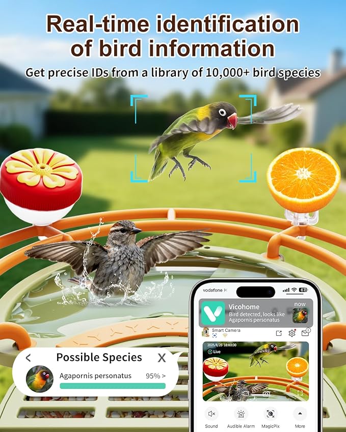 Bird Feeder with Camera, Smart Birdfeeder with Cam Solar Powered, 2K HD Video, AI Identification, Instant Arrival Alerts, IP66 Bird Bath & Feeder,Gift for BirdLover (with BirdBath, Green)