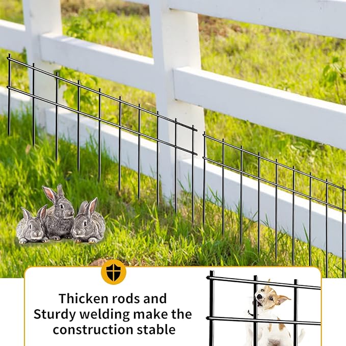 Adavin Small/Medium Animal Barrier Fence 25 Pack 20 in(L)X 10 in(H) Underground Decorative Garden Fencing,Dog Rabbits Fences Black Metal Fence Panel Ground Stakes for Outdoor Patio.Total Length 42 Ft