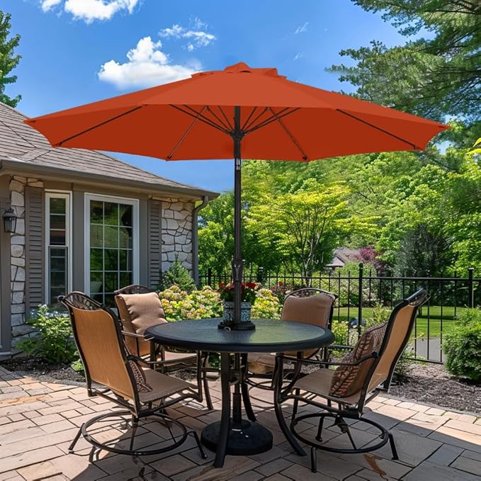 PatioKingdom 9FT Patio Outdoor Umbrella-UPF 50+ Sun Shade with Wind Vent, Push-Button Tilt & Smooth Crank Lift, Rust-Resistant Fiberglass Frame for Garden, Backyard,Yard (Orange, 9FT)