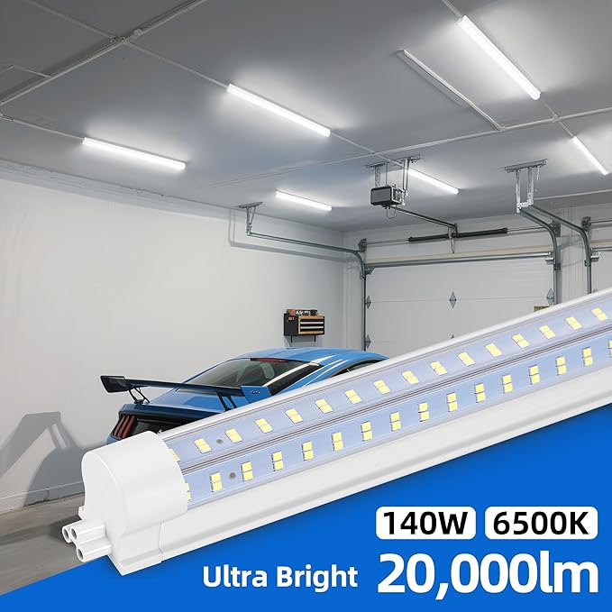 6-Pack 8FT LED Shop Light, 140W Ultra Bright 20,000LM, U-Shaped T8 Integrated Tube Light, 6500K, Linkable, Built-in connector, Surface Mount Plug &Play LED Ceiling Light for Garage, Workshop, Basement