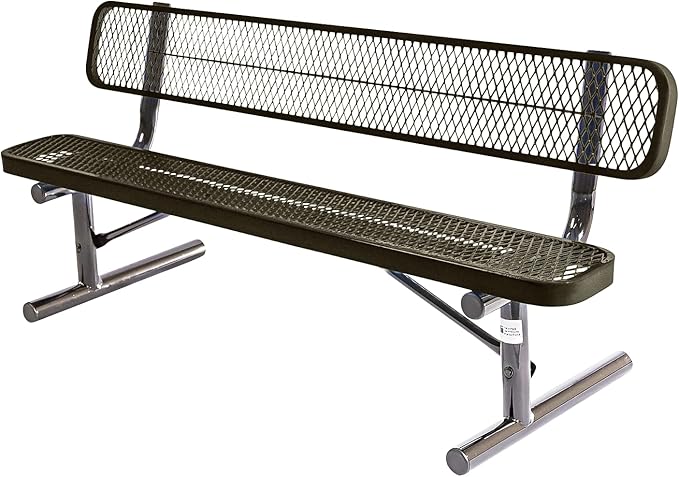 COATEDOUTDOORFURNITURE Heavy-Duty Outdoor Bench Thermoplastic Coated, Expanded Metal, Commercial-Grade Seating, Made in America (Portable with Back, 6 Ft, Textured Gold Vein)