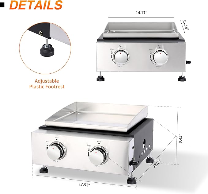 Outdoor Table top Propane Griddle with Detachable Top | Ultimate Portable Outdoor Cooking Station | Includes Stainless Steel Warming Rack for Camping, Tailgating & BBQs (2 burner)