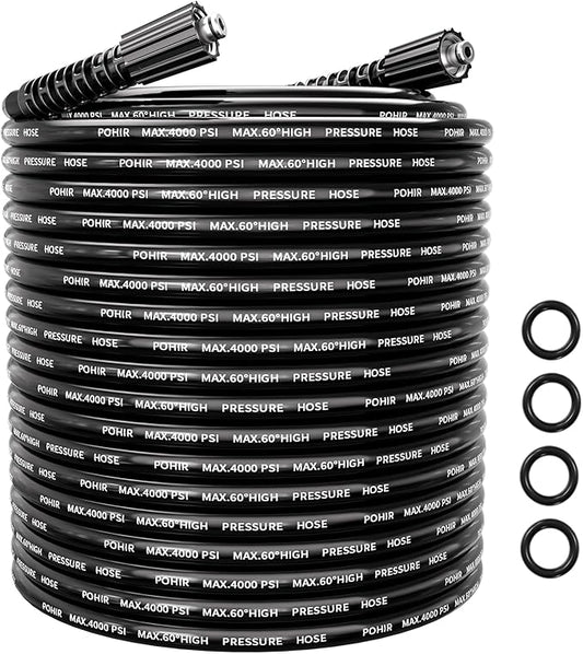 POHIR Pressure Washer Hose 100FT, Kink Resistant Power Washer Replacement Hose 1/4 Inch with M22 14MM Swivel, Lightweight Pressure Washer Extension Hose 4000 PSI