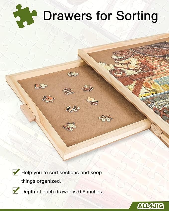 ALL4JIG 1000 Piece Rotating Puzzle Board with Drawers 20.94"x28.74"Portable Wooden Jigsaw Puzzle Table for Adults Portable,Lazy Susan Spinning Puzzle Boards Birthday Gift for mom