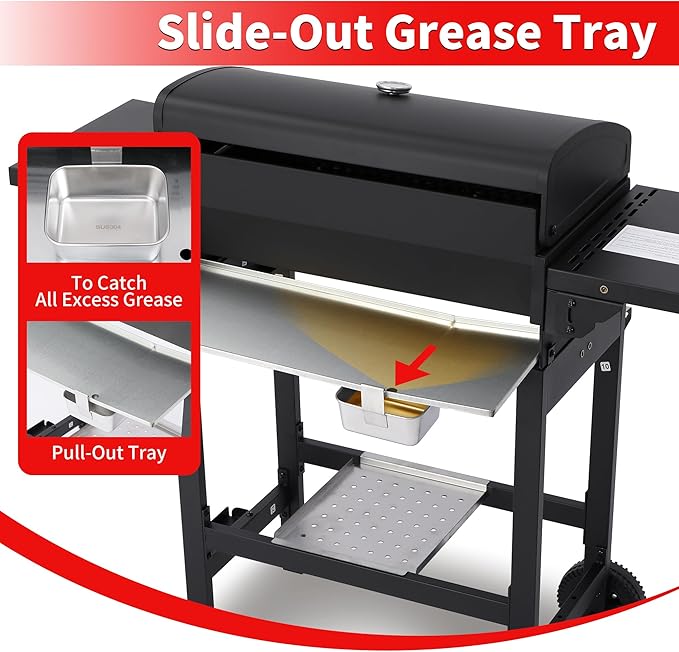 4-Burner Propane Gas Grill, 38250 BTU, BBQ Grills with Cast Iron Grates, Portable Foldable Side Shelves, Outdoor Patio Camping, Black for Outdoor Backyard Patio Barbecue