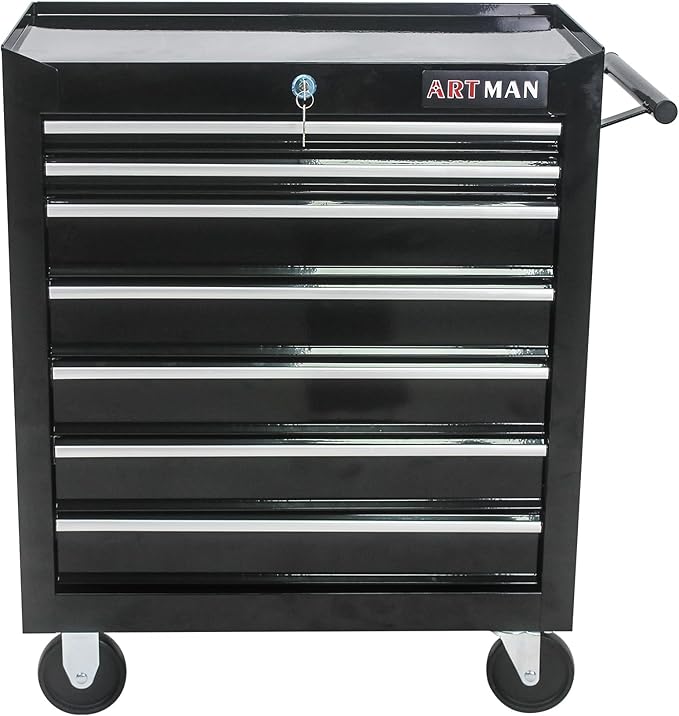 7 Drawers Rolling Tool Cart on Wheels, Multifunctional Organizer Tool Case Tool Chest, Trolley Tool Storage Tool Box for Workshop, Garage, Repair Shop, Warehouse (7 Drawers-29.9" H-Black)