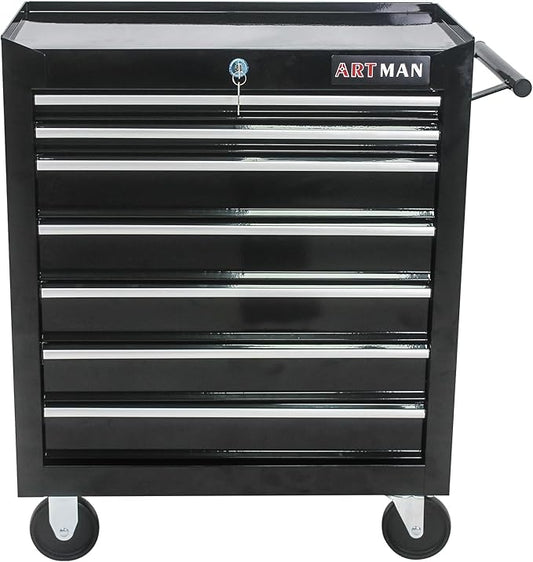 7 Drawers Rolling Tool Cart on Wheels, Multifunctional Organizer Tool Case Tool Chest, Trolley Tool Storage Tool Box for Workshop, Garage, Repair Shop, Warehouse (7 Drawers-29.9" H-Black)