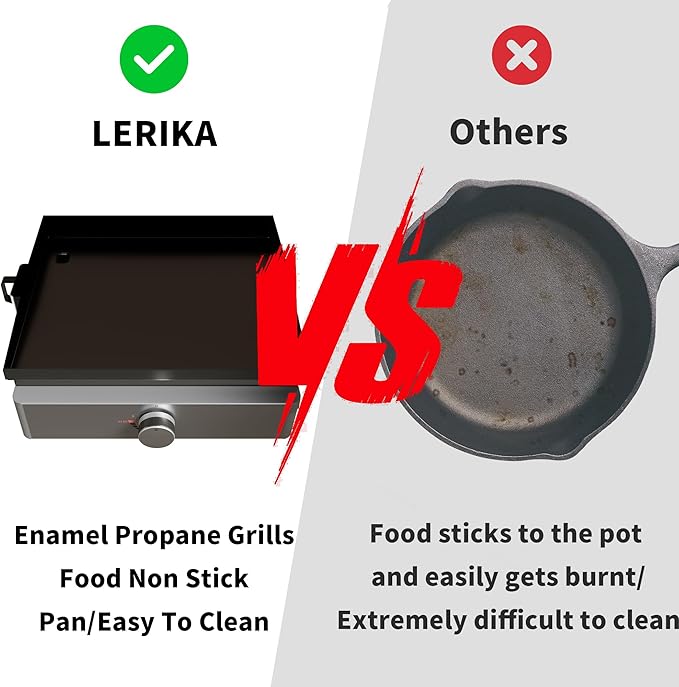 LERIKA 23"Tabletop Propane Grilddle for Outdoor Kitchen Barbecue Grill, Non Stick Enamel/Durable Stainless Steel/2 Burner Portable Flat Top Grill