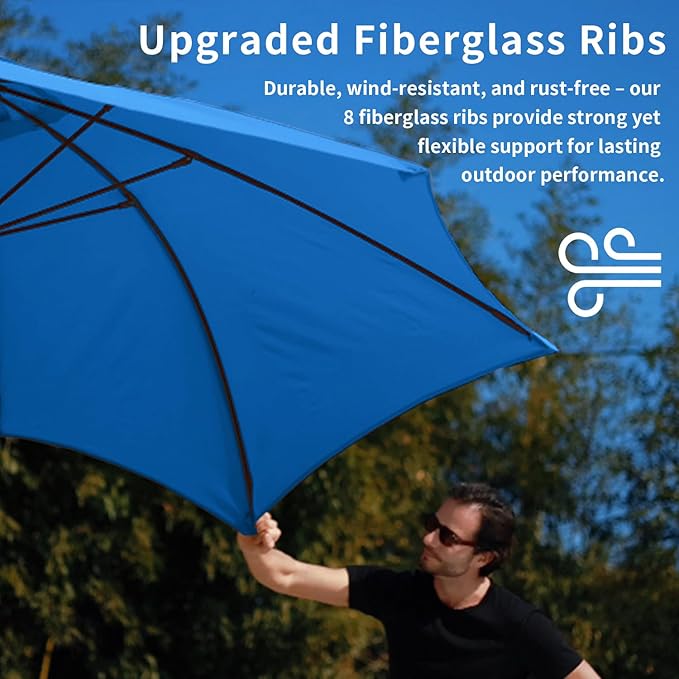 10FT Patio Umbrella Outdoor Market Umbrella with Crank and Tilt, 8 Flexible Fiberglass Ribs, UV-Resistant Waterproof Canopy for Patio, Deck, Garden, Backyard, Royal Blue