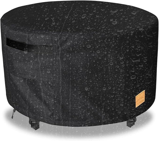 Fire Pit Cover Round 32 inch,Waterproof 600D Heavy Duty Patio Fire Pit Cover,Outdoor Round Gas Fire Pit/Table Cover,32” Dia X 16”H,Black