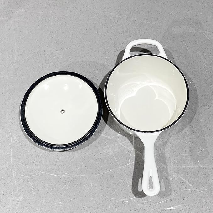 Commercial Grade, Cast Iron Enameled Cookware (White, Sauce Pan 1.75qt)