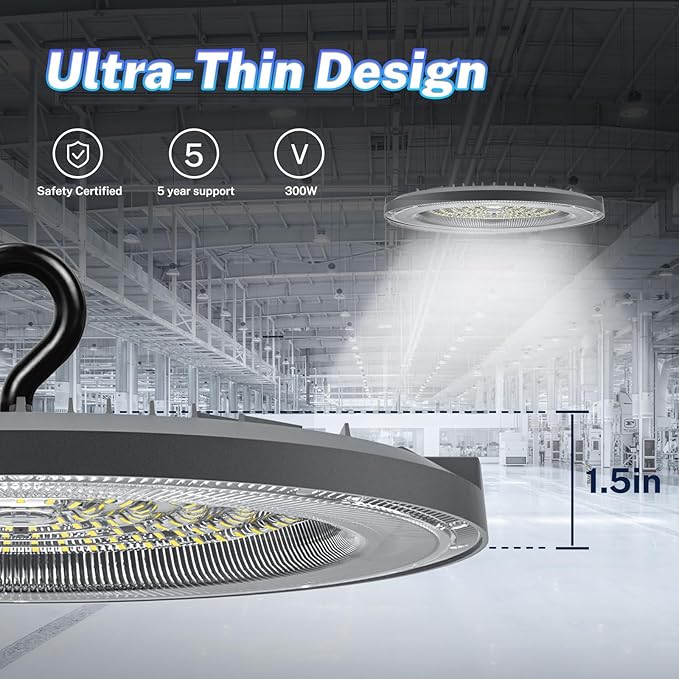 THELUX 200W 6 Pack UFO High Bay Led Lights Super Bright 28000LM 5000K High Bay LED Shop Lights with US Hook 5'ft Cable Alternative to 800W MH/HPS for Workshop, Gym, Warehouse,Exhibition Hall etc