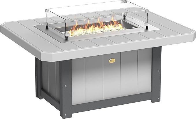 LuxCraft 51" Lumin Rectangular Gas Propane Fire Pit Table for Outdoor Patio with Tempered Glass Wind Guard and Stainless Steel Burner Cover - Amish Made in USA (Dove Gray & Slate)