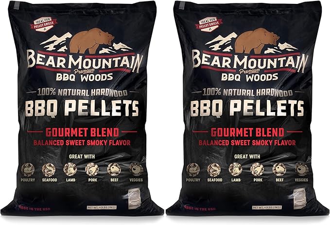 Bear Mountain 2 Pack BBQ Pellets, All Natural Low Moisture Hardwood, 40 Pound