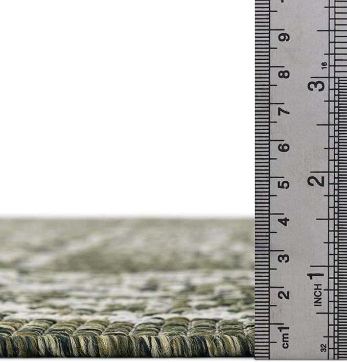 Unique Loom Outdoor Traditional Collection Area Rug - Timeworn (2' x 8' Runner Green/Ivory)